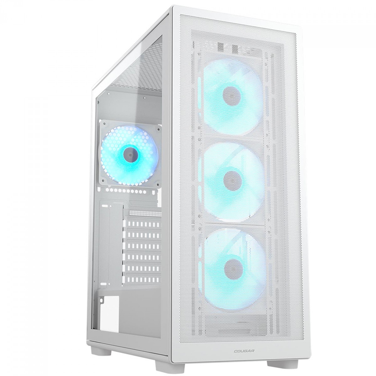 Gabinete Gamer Cougar MX220 RGB, Mid Tower, Vidro Temperado, ATX, Com 4 Fans, Branco, 382AC80.0002