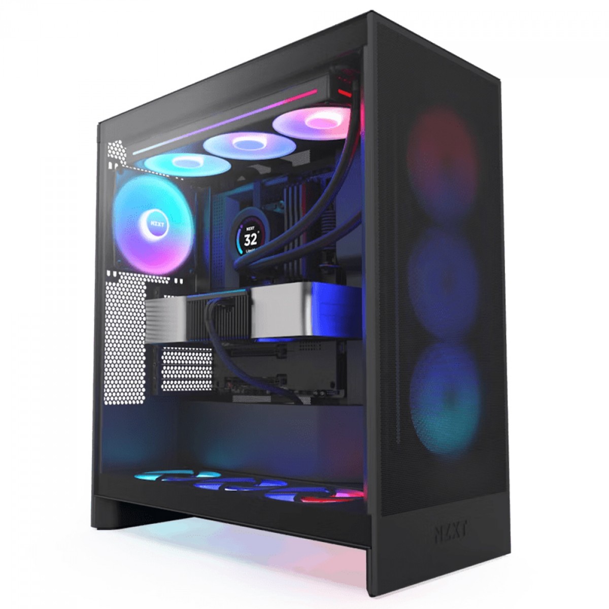 Gabinete Gamer NZXT H7 Flow RGB, Mid Tower, Vidro Temperado, E-ATX, Sem Fonte, Com 3 Fans, Preto, CM-H72FB-R1