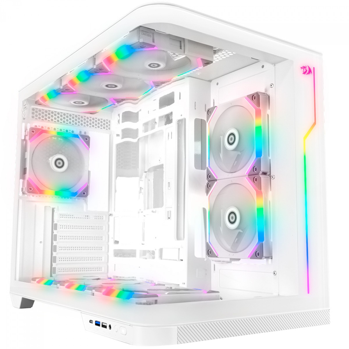 Gabinete Gamer Redragon Wideload Extreme Lunar White, Mid Tower, RGB, Vidro Curvado Temperado, ATX, Branco, Sem Fonte, Sem Fan, CA-605W
