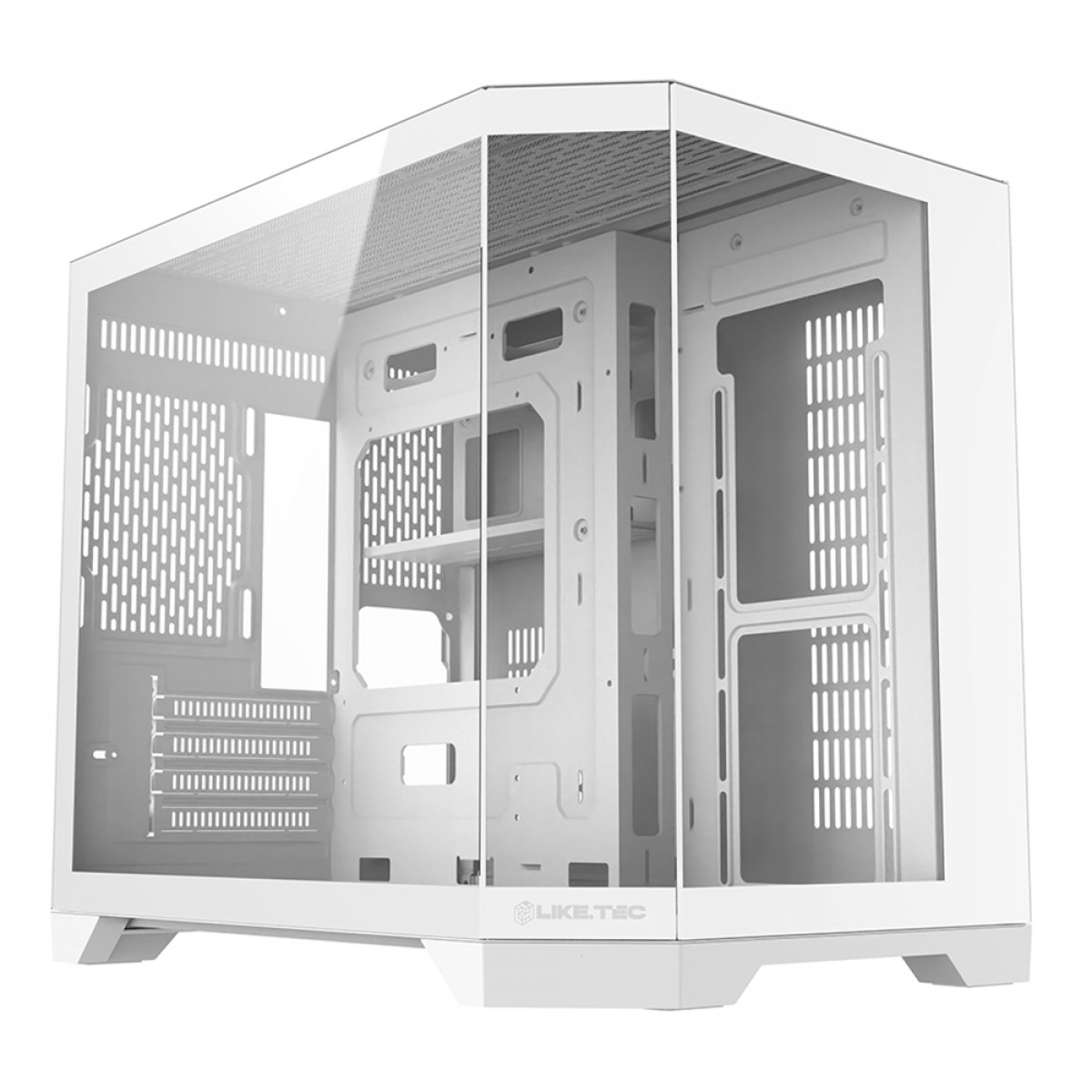 Gabinete Gamer Liketec Ilusion Snow, Aquário, Mid Tower, Vidro Temperado, MATX, Sem Fonte, Sem Fans, Branco