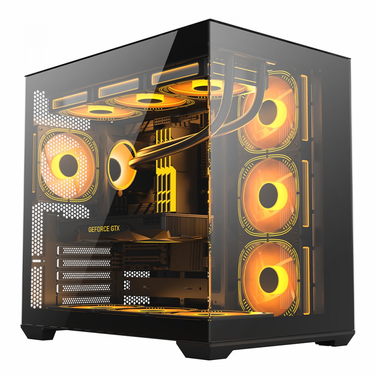 Gabinete Gamer Liketec Atlas Dark, Aquário, Mid Tower, Vidro Temperado, ATX, Sem Fonte, Sem Fans, Preto