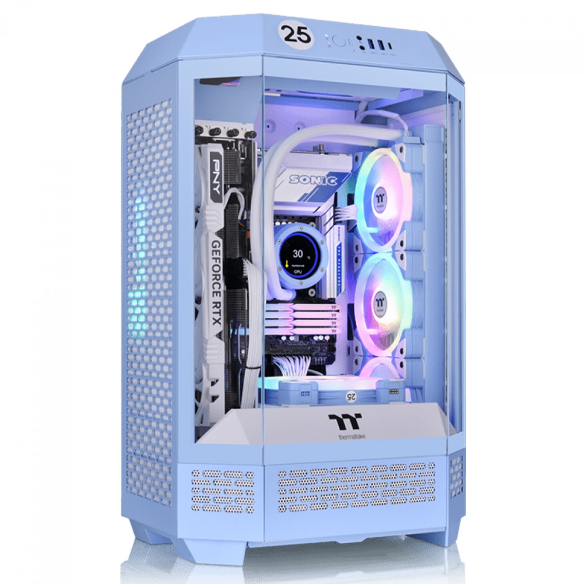 Gabinete Gamer Thermaltake The Tower 300 Hydrangea Blue, Micro Tower, Vidro Temperado, mATX, Sem Fonte, Com 2 Fans, Azul, CA-1Y4-00SFWN-00