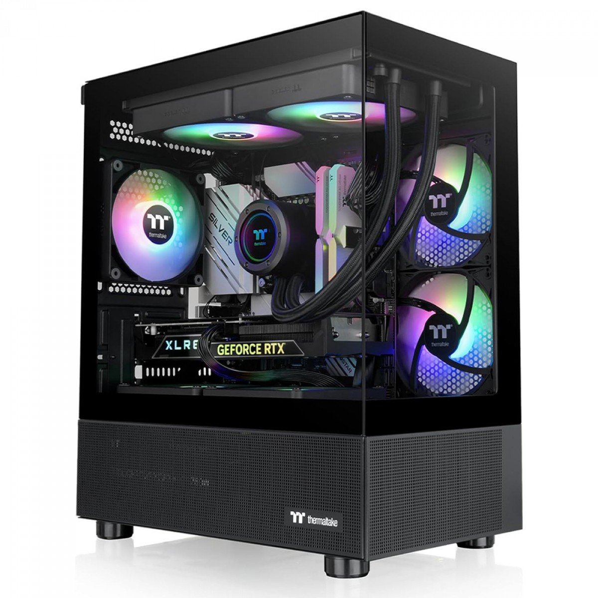 Gabinete Gamer Thermaltake View 170 TG, ARGB, Micro Tower, Vidro Temperado, mATX, Sem Fonte, Com 3 Fans, Preto, CA-1Z4-00M1WN-00