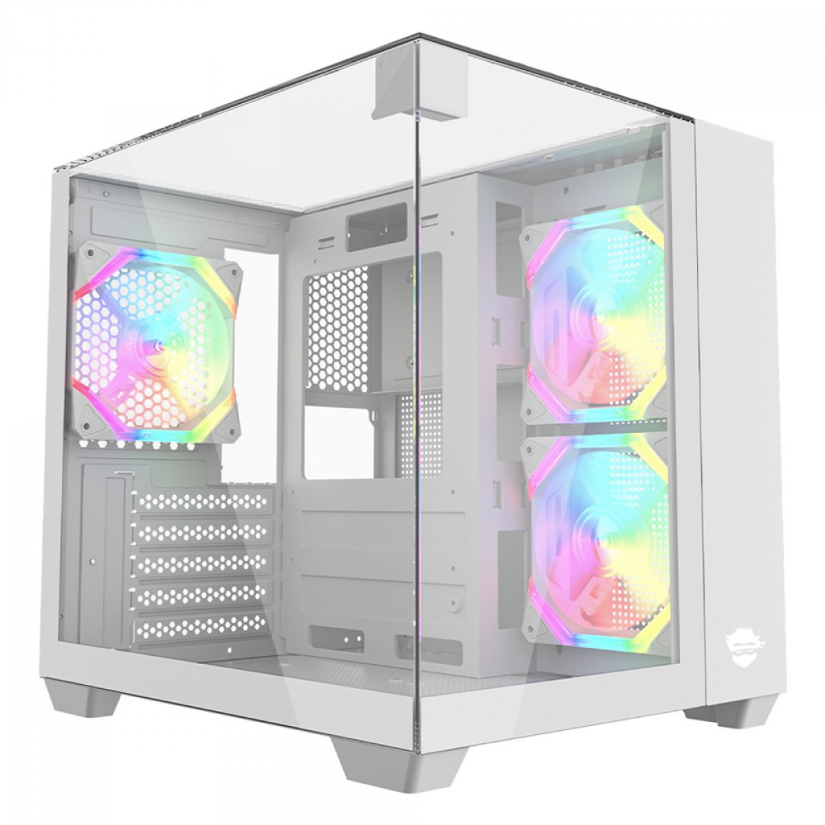 Gabinete Gamer Ninja Clear, Cube, Mid Tower, Vidro Temperado, M-ATX, White, Sem Fonte, Com 3 Fans ARGB, GN-CS-CLMAW3F