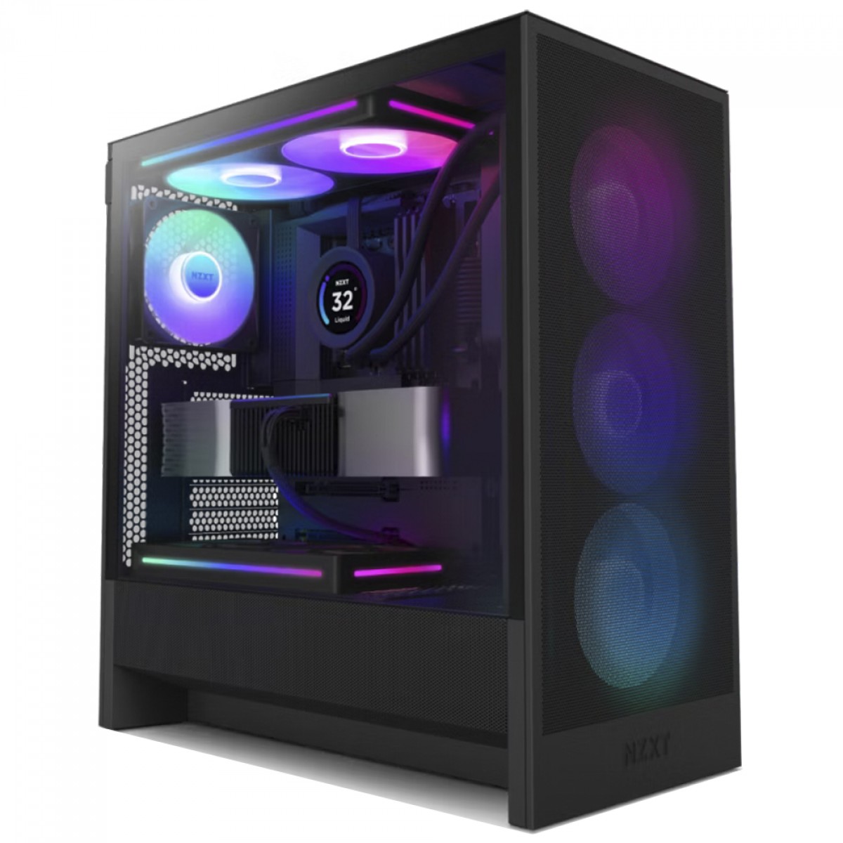 Gabinete Gamer NZXT H5 Flow RGB, Mid Tower, Vidro Temperado, EATX, Sem Fonte, Com 4 Fans, Preto, CC-H52FB-R1