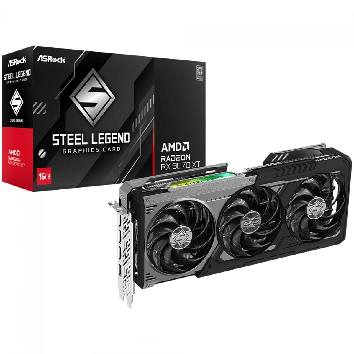 Placa de Vídeo ASRock AMD Radeon RX 9070 XT Steel Legend Dark, 16GB, GDDR6, FSR, Ray Tracing, 90-GA5VZZ-00UANF