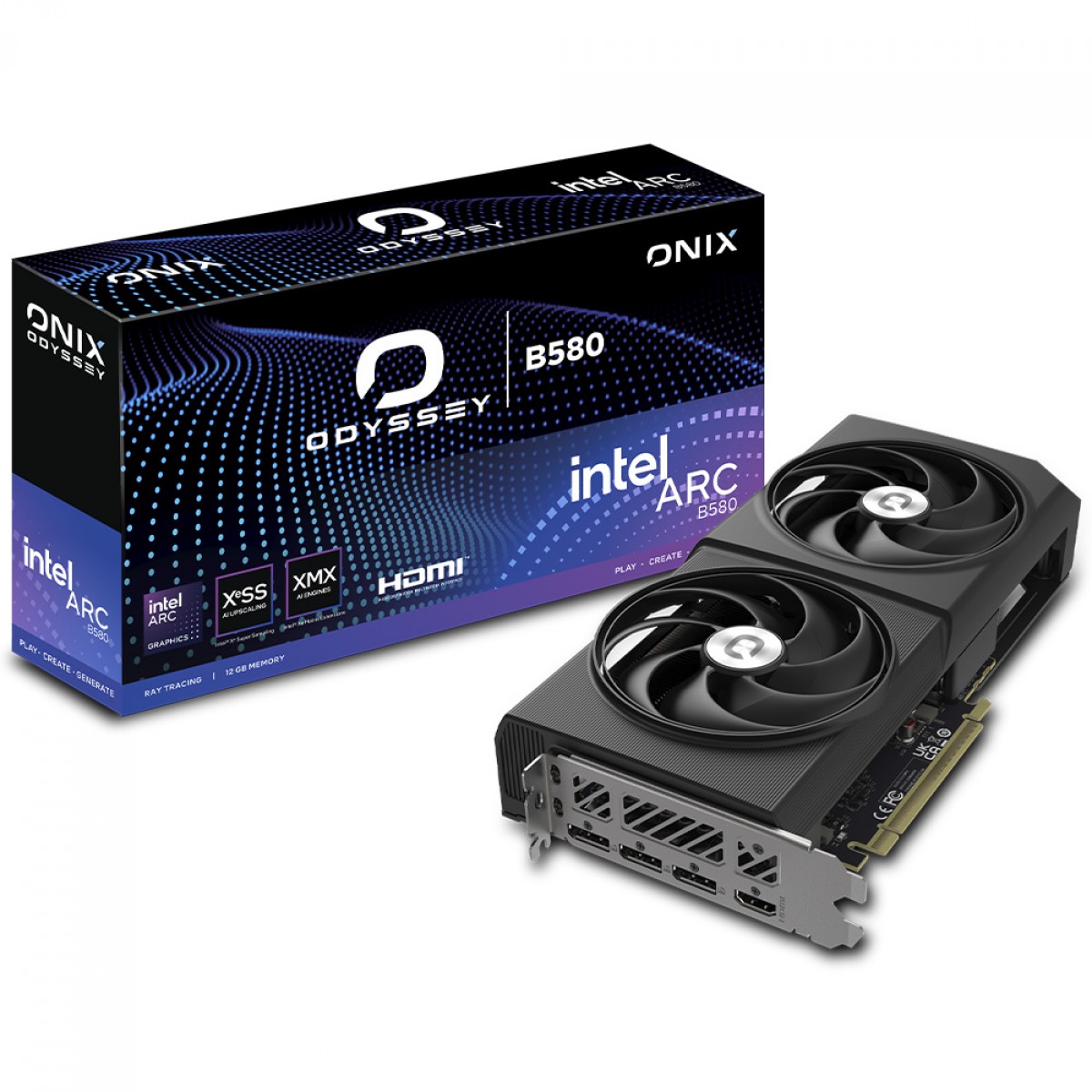 Placa De Vídeo Onix Odyssey Intel Arc B580 OC, 12GB, GDDR6, Xe2, Ray Tracing, Black, 8346-00178