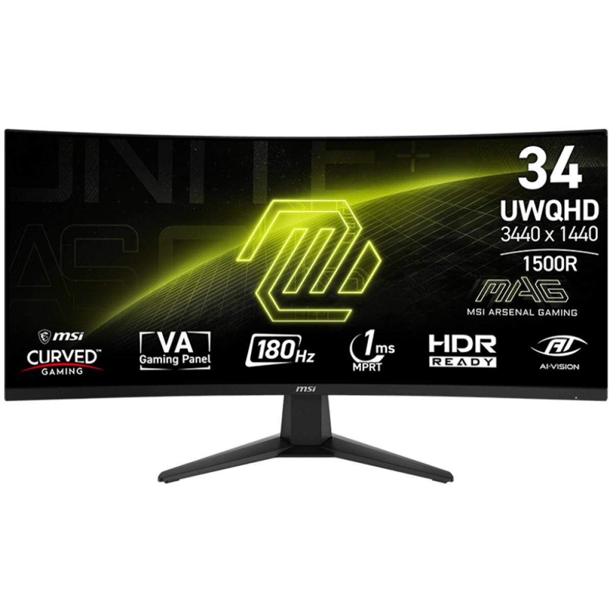 Monitor Gamer MSI MAG 346CQ, 34 Pol, Curvo, UltraWide, UWQHD, VA, 1ms, 180Hz, HDMI/DP