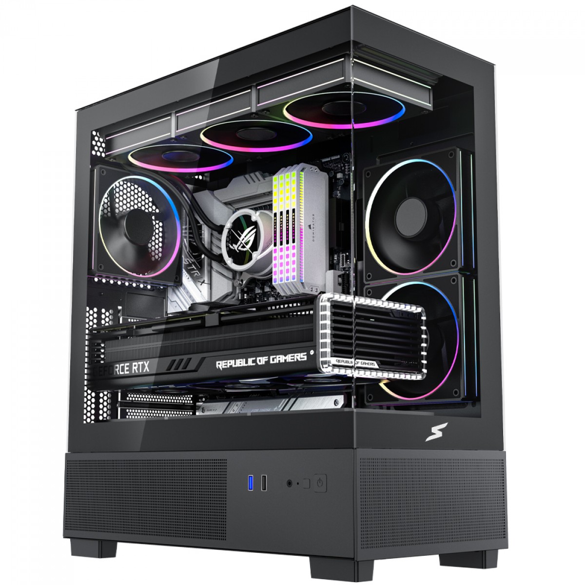 Gabinete Gamer SuperFrame Nebula, Mid Tower, Vidro Temperado, E-ATX, Com 3 Fans ARGB, Preto, SF-CS-NBMAB3F