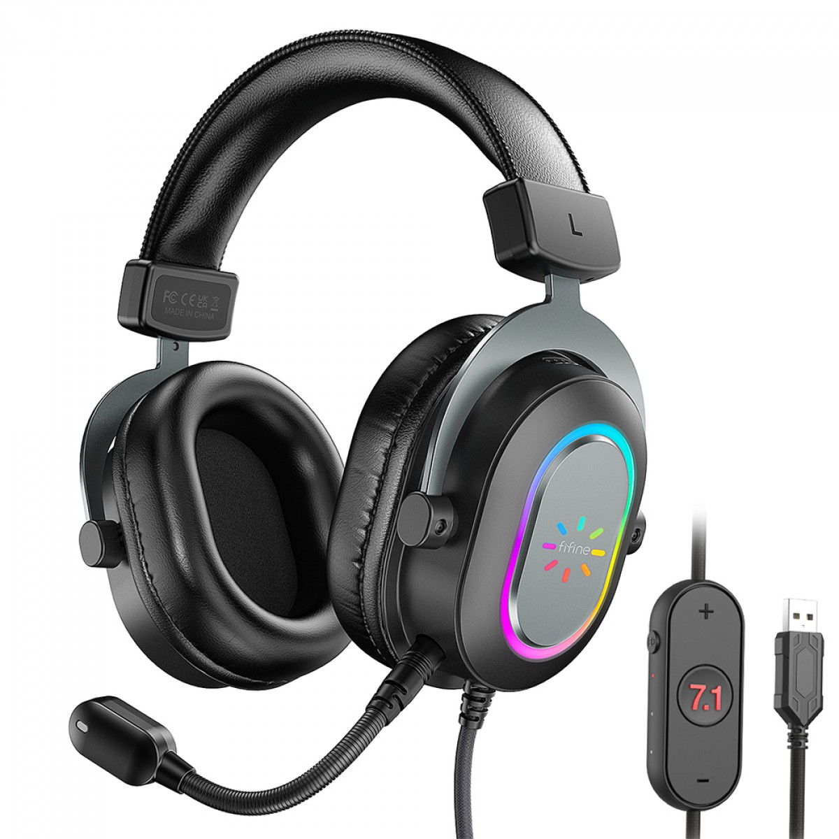 Headset Gamer Fifine H6G, 7.1 Surround, Drivers de 50mm, RGB, USB, Black