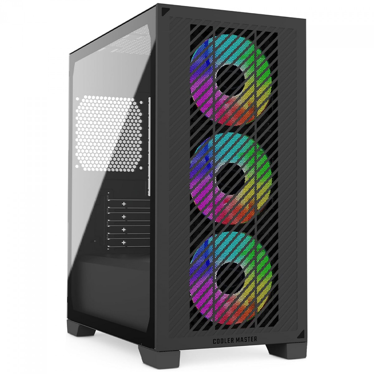 Gabinete Gamer Cooler Master Elite 301, ARGB, Vidro Temperado, Mid Tower, mATX, Com 3 Fans, Preto, E301-KGNN-S00