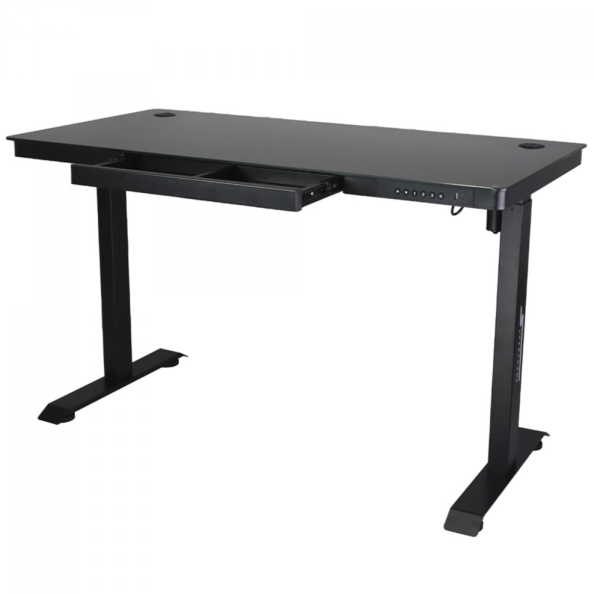 Mesa Gamer SuperFrame PrimeX, Vidro Temperado, Altura Ajustável, Com Gaveta, Preta, SF-TB-PX12060BA