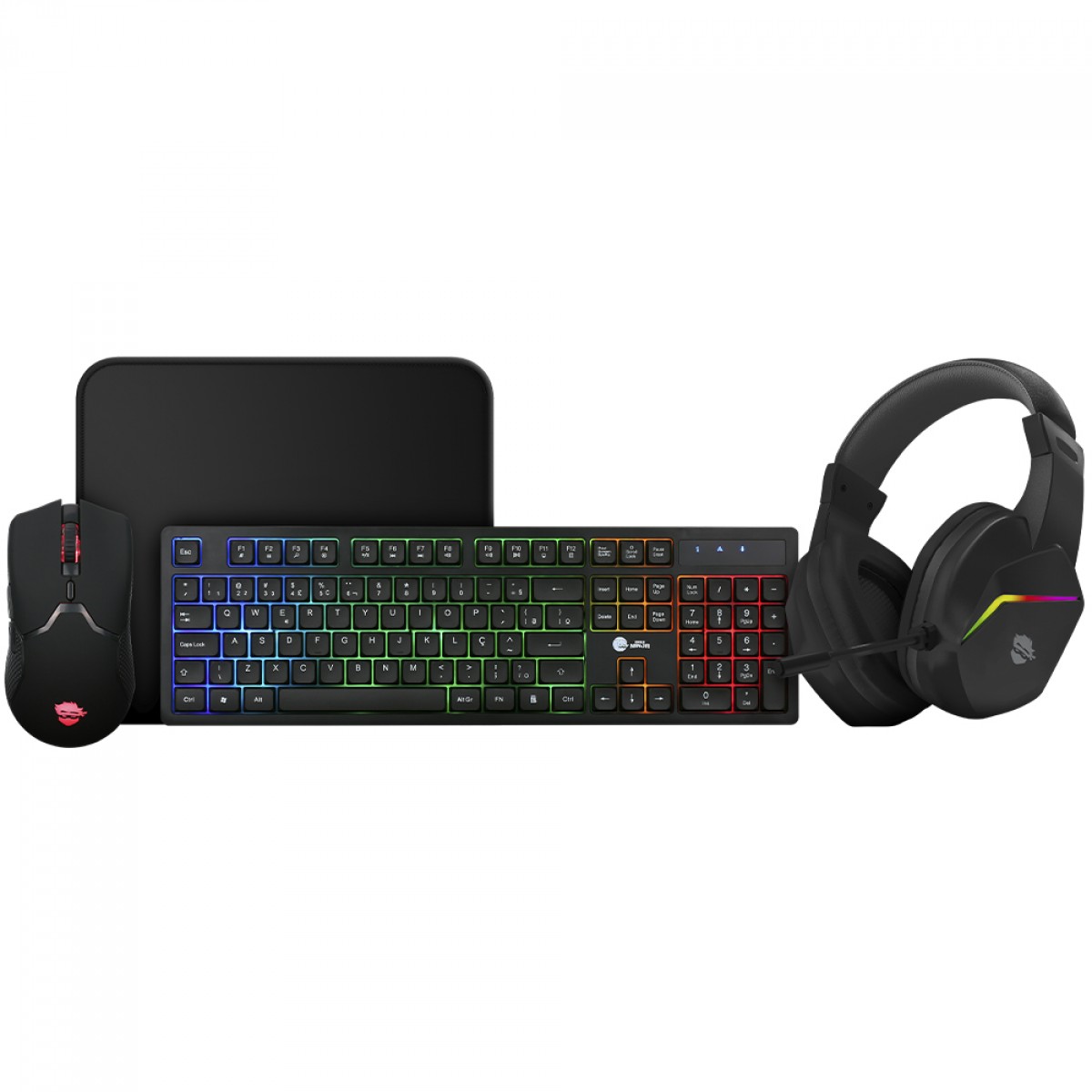 Combo Gamer Ninja Squad 4 Em 1, Headset, Teclado, Mouse e Mousepad, USB, Rainbow, Preto, GN-CG-SQTMPHB