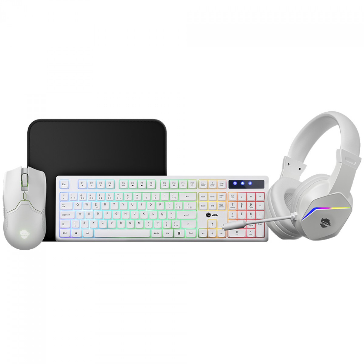 Combo Gamer Ninja Squad 4 Em 1, Headset, Teclado, Mouse e Mousepad, USB, Rainbow, Branco, GN-CG-SQTMPHW