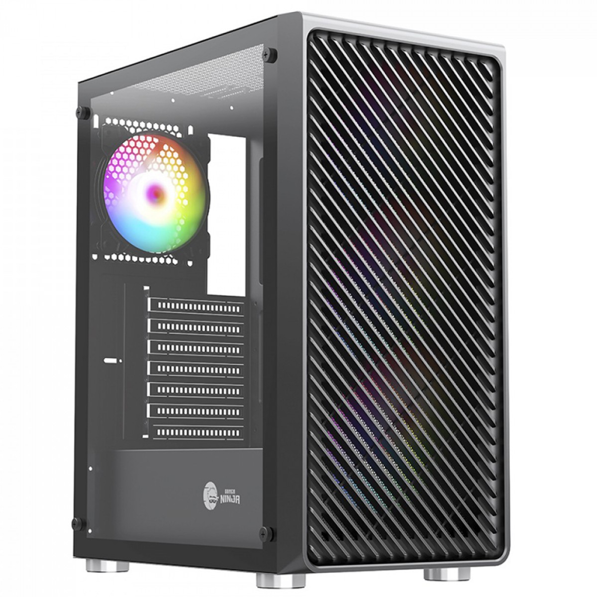 Gabinete Gamer Ninja Cloud, Mid Tower, Vidro Temperado, ATX, Black, Sem Fonte, Com 4 Fans Rainbow, GN-CS-CLMTB4F