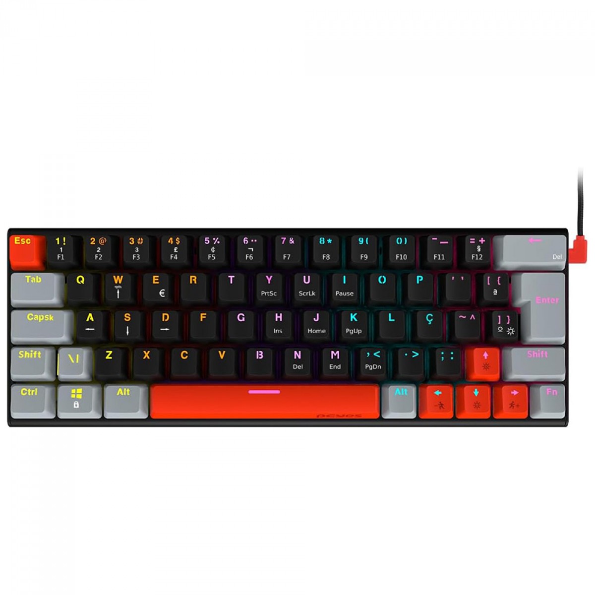 Teclado Mecânico Gamer PCYes Kuromori Black Vulcan, Rainbow, Switch Outemu Blue, 60%, ABNT2, Preto, Cinza e Vermelho, PTKM60BL
