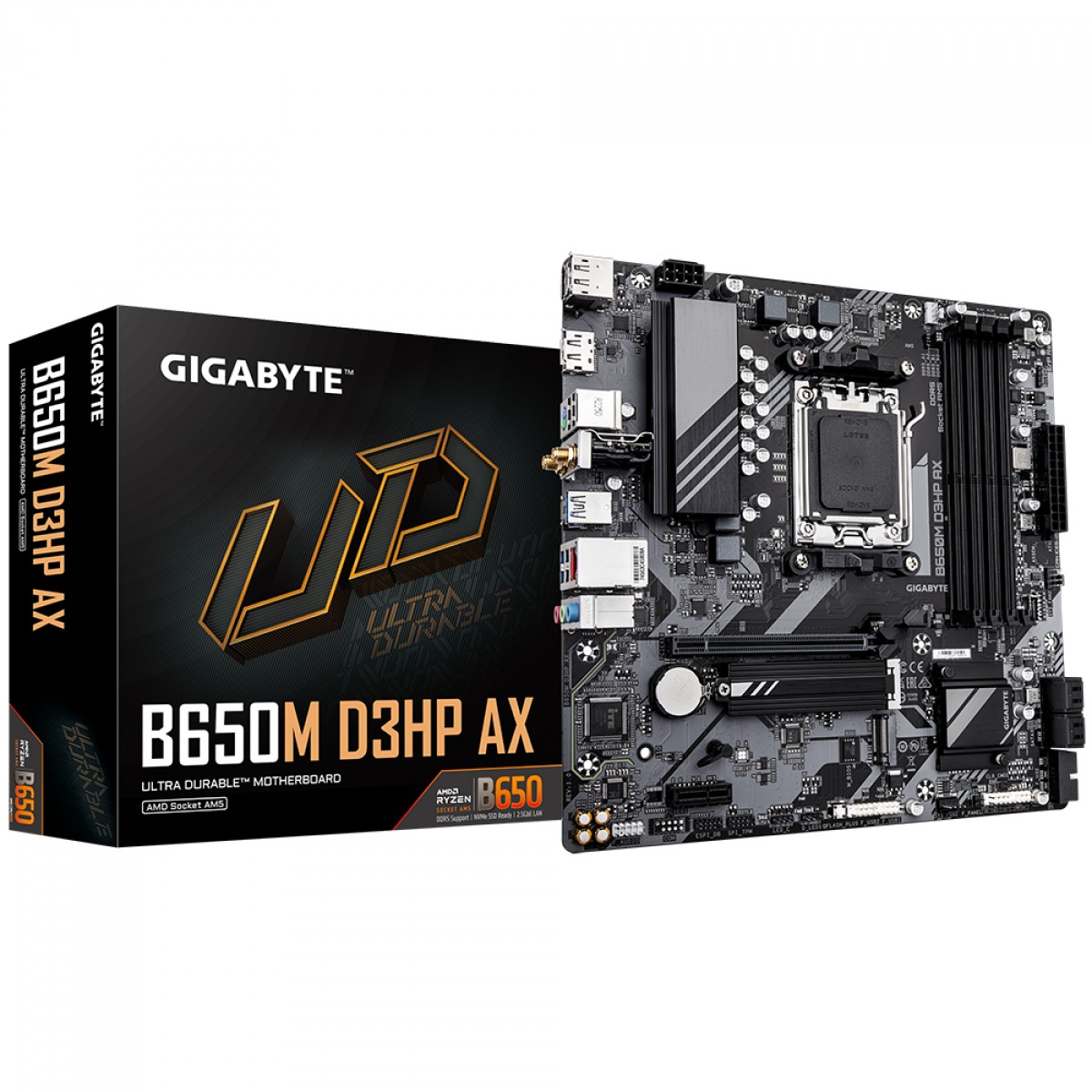Placa Mãe Gigabyte B650M D3HP AX, WiFi6E, Chipset B650, AMD AM5, mATX, DDR5