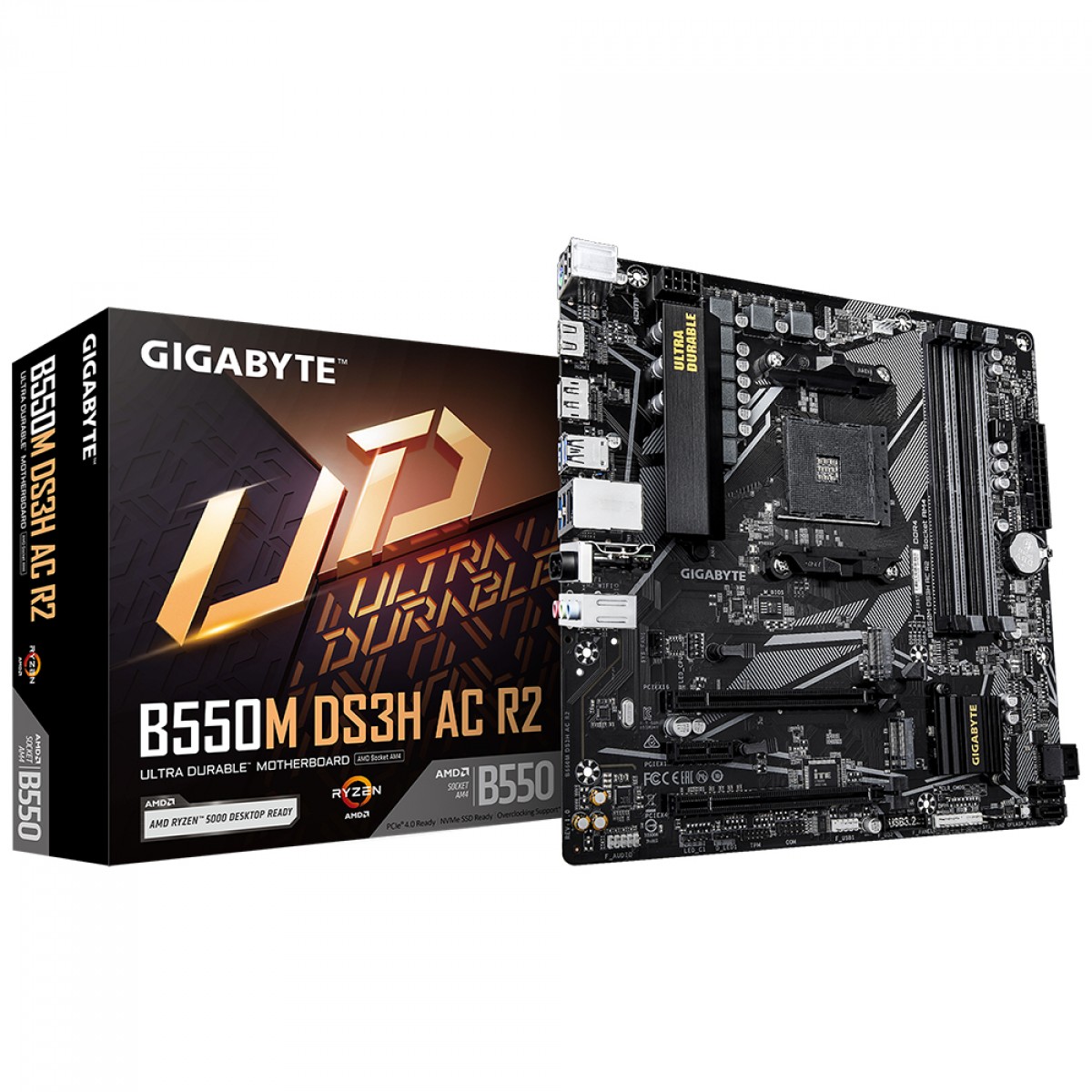 Placa Mãe Gigabyte B550M DS3H AC R2, Wi-Fi, Chipset B550, AMD AM4, mATX, DDR4
