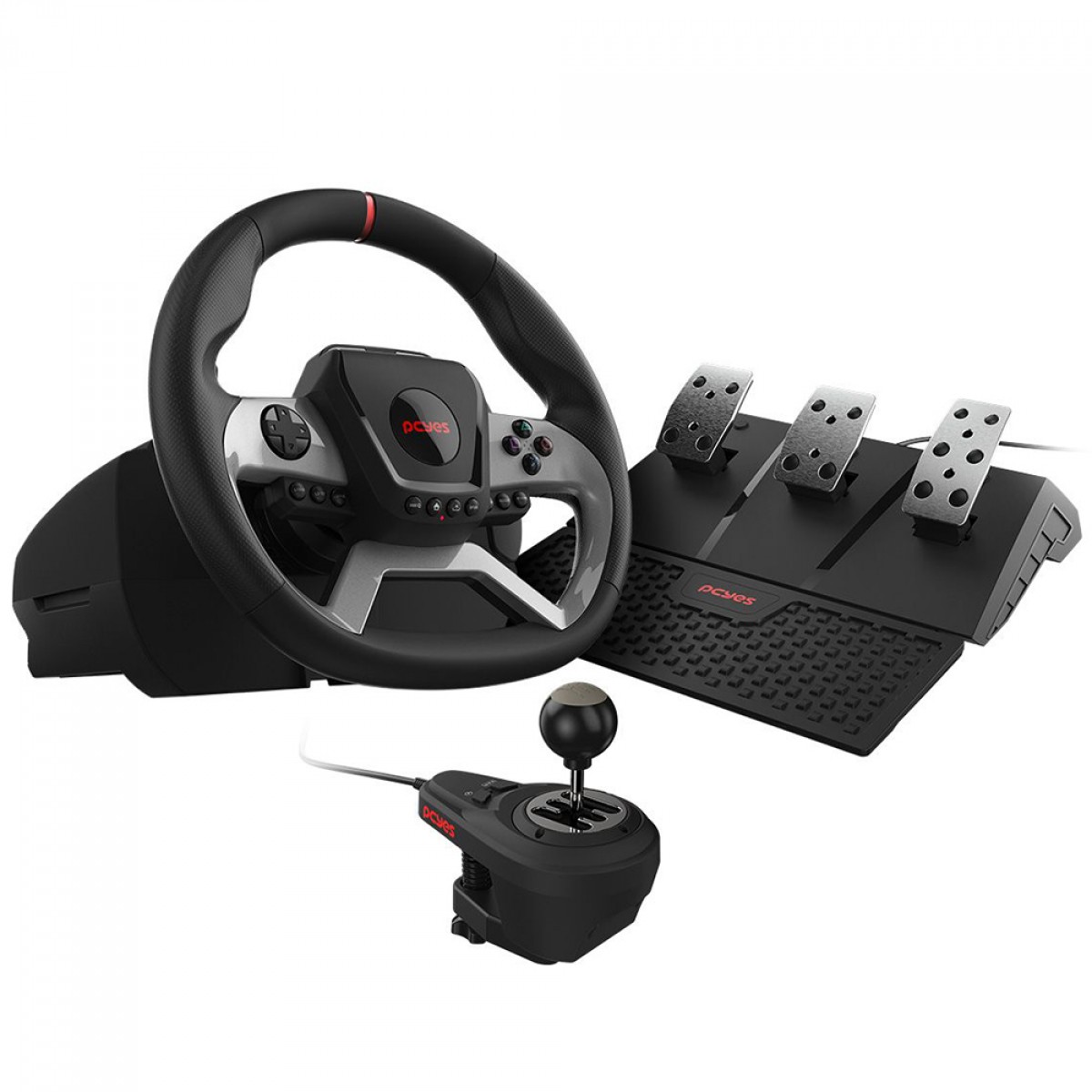 Volante PCYes W270 Para PC, Xbox e Playstation, Force Feedback, Com Pedais e Câmbio, Preto