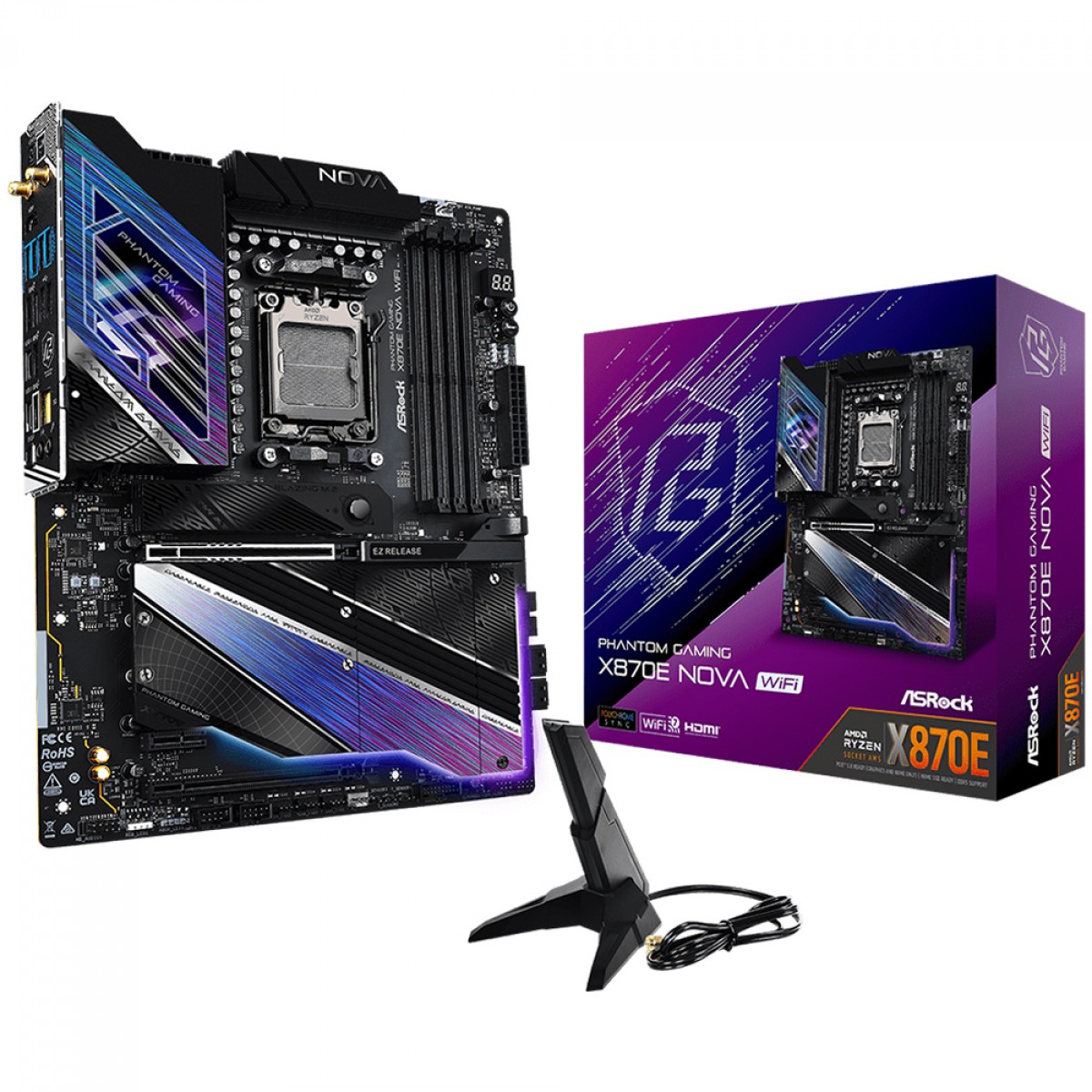 Placa Mãe ASRock Phantom Gaming X870E Nova WiFi, Chipset X870E, AMD AM5, ATX, DDR5