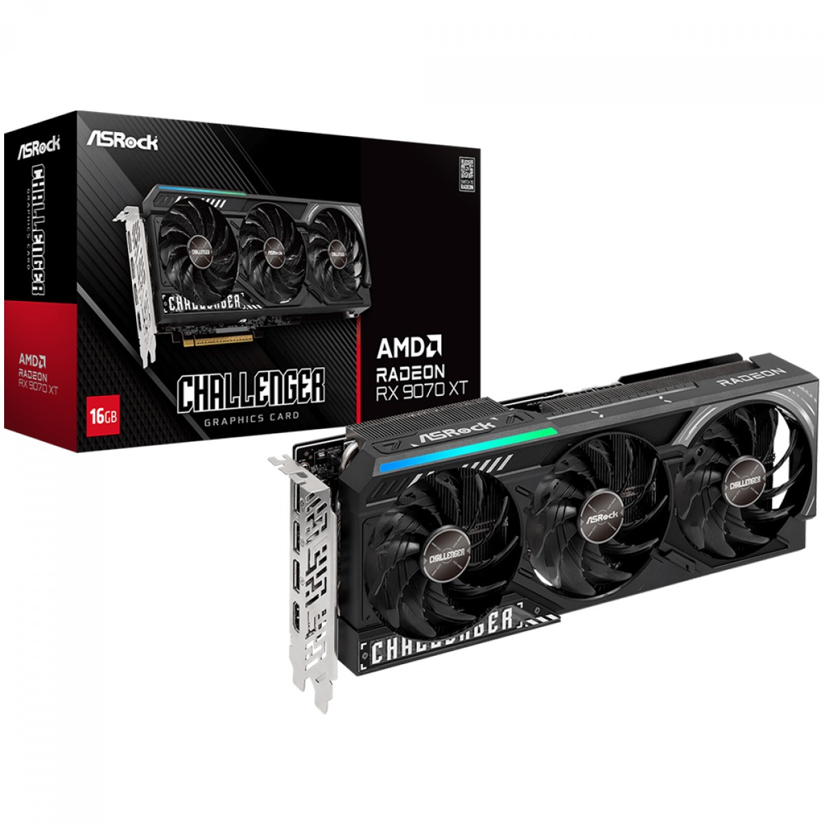 Placa de Vídeo ASRock AMD Radeon RX 9070 XT Challenger, 16GB, GDDR6, FSR, Ray Tracing, 90-GA61ZZ-00UANF