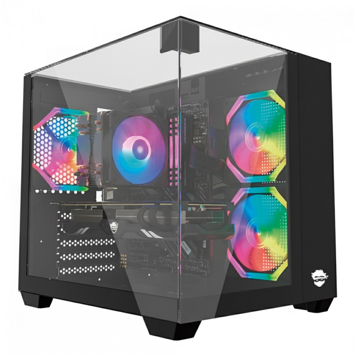Gabinete Gamer Ninja Clear, Cube, Mid Tower, Vidro Temperado, M-ATX, Black, Sem Fonte, Com 3 Fans ARGB, GN-CS-CLMAB3F 