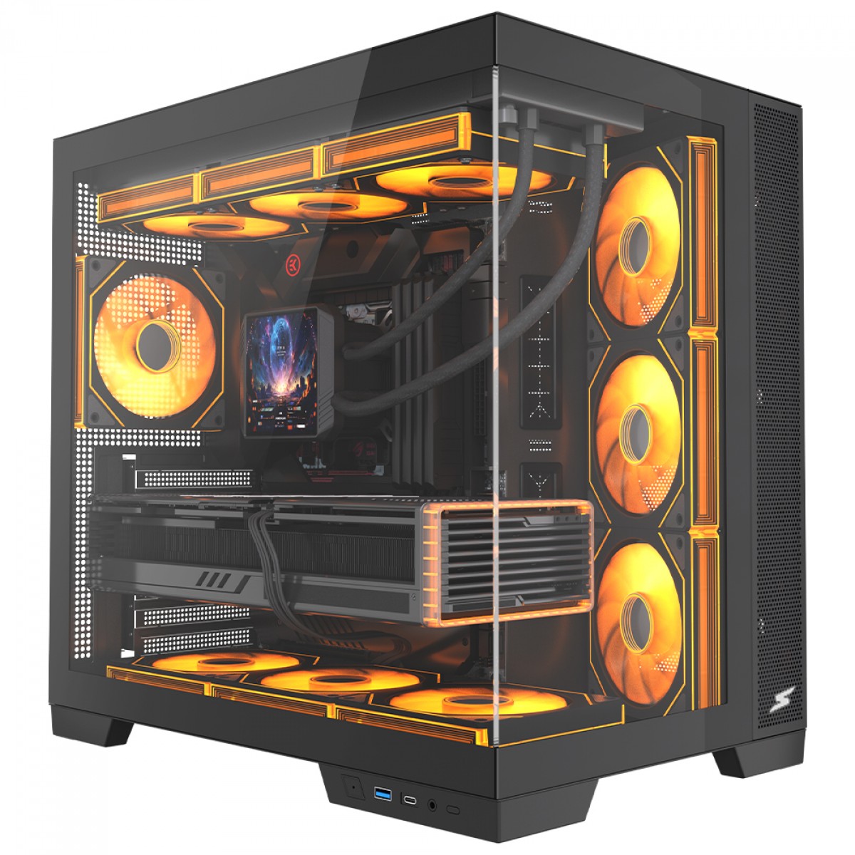 Gabinete Gamer SuperFrame Drakor, Mid Tower, Vidro Temperado, ATX, Com 4 Fans ARGB, Preto, SF-CS-DKMAB4F