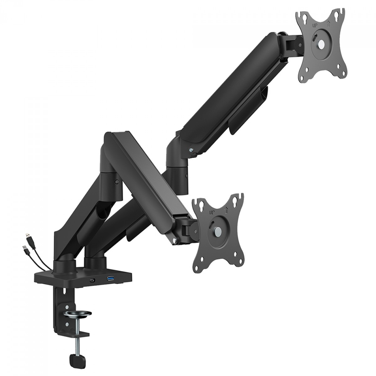 Suporte de Mesa Bluecase Ergo Flexy, Articulado, Com Conectores USB, Para Dois Monitores de 17" a 32", Preto, BSMTS02U-1BBX