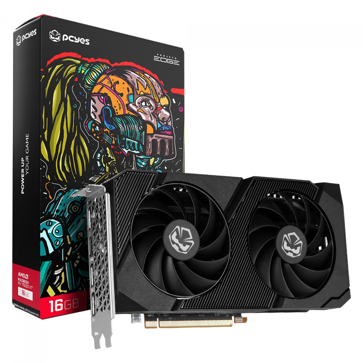 Placa de Vídeo PCYes AMD Radeon RX 7600 XT, 16GB, GDDR6, FSR, Ray Tracing, PVR760016GBPEDF