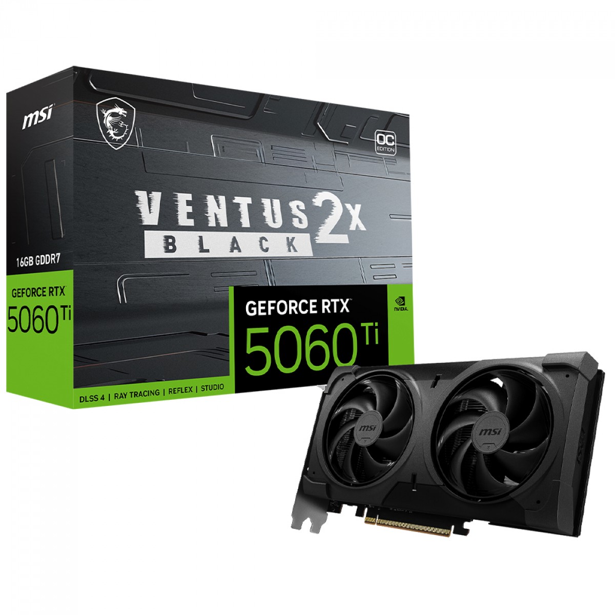 Placa de Vídeo MSI NVIDIA GeForce RTX 5060 Ti Ventus 2X OC Black Plus, 16GB, GDDR7, DLSS, Ray Tracing