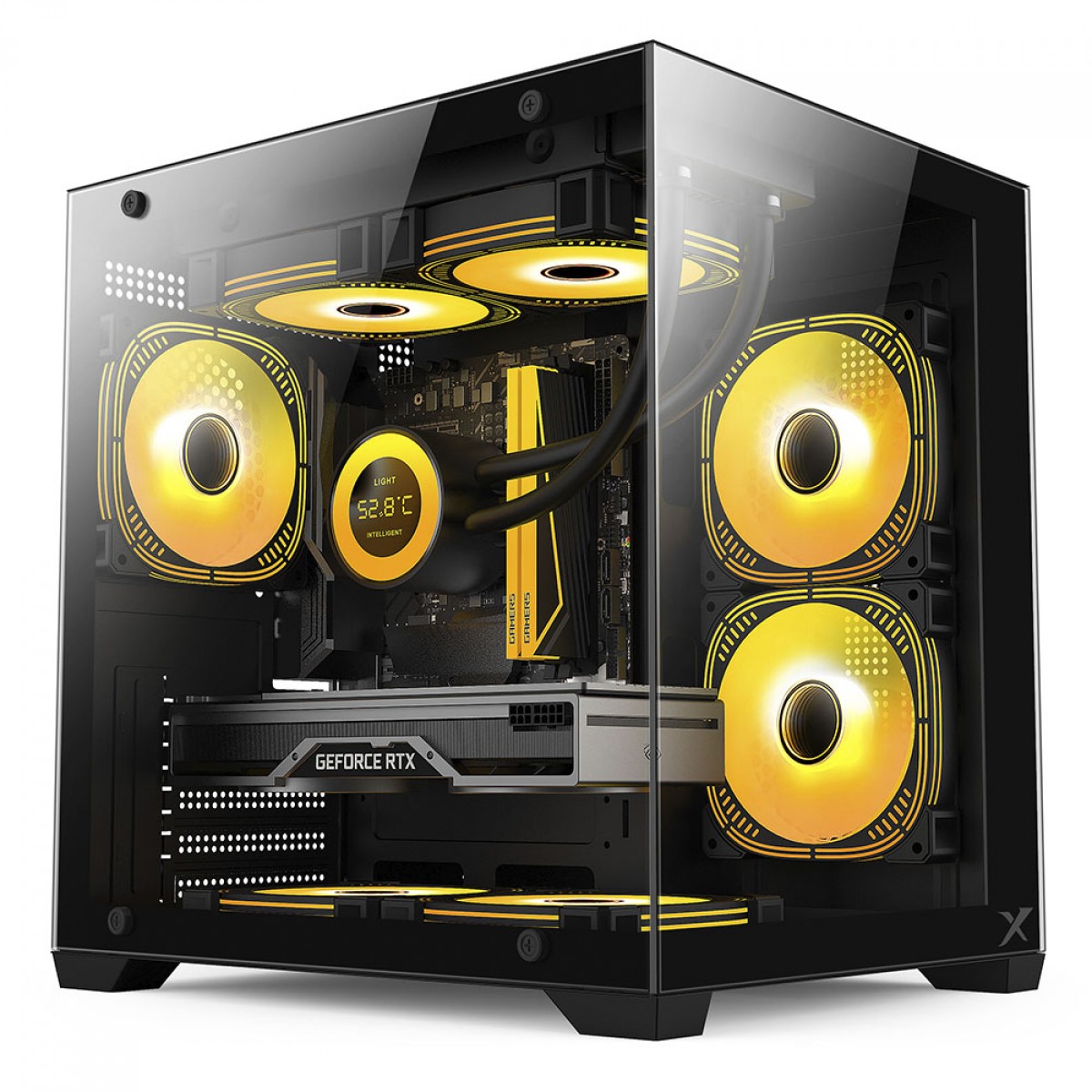 Gabinete Gamer BRX Xtreme Glacier, Mini Tower,  Lateral e Frontal de Vidro, Com 3 Fans, Preto, R41B